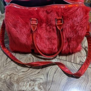 Sugar thrillz red furry weekender bag